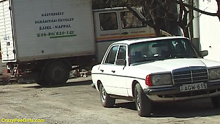 Crazy bbw girl peeing on the street
