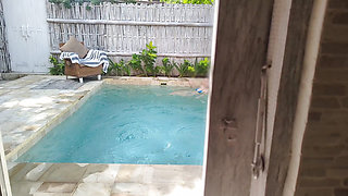 Watching asian step sister swimming naked