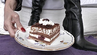 Smoking Mistress and Cake From Boot Soles POV Clip, Lady Victoria Valente