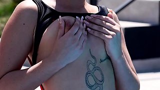 Sensuous teens having wet and wild lesbian fun outside