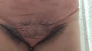 Stepmom Wearing Panties Showing Her Hairy Pussy for Him
