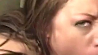 Wonderful Brunette Girl Sissy in a Threesome Ending with Bukkake