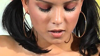 Hot Brunette Teen Sasha Removes Red Black Netted Lingerie to Play with Her Pussy