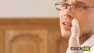 Watch as Dr. Cucker-man examines his cuckold wife's body and then fucks her pregnant pussy