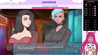 LewdNeko the VTuber showcases solo fun in Sleeve Shock with big tits and cyberpunk flair