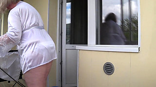 I Am Watching a Plump Neighbor on the Balcony. Big Ass in White Panties. PAWG.