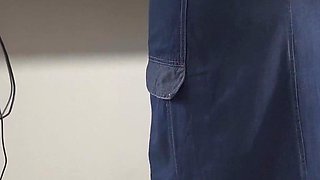 MILF Secretary in Jean Skirt Teases Visible Panty Line