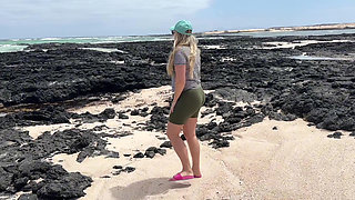 Girl Peeing in Yoga Pants on Beach