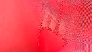 No Panty in Red Pantyhose