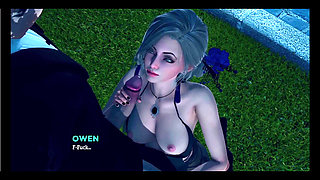 Rich blonde girl giving me blowjob behind bush