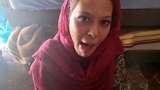 Hot Muslim Wife Mora Sucks Hubby's Big Dick and Gets Cum Facial