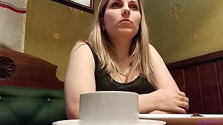Hot Blonde Letty Black Gets Remote Vibrator Orgasm in Public Restaurant - Russian Amateur Fun