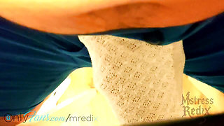 Mistress Redix - Sockjob & Ruined Orgasm under table. Footjob, Ballbusting CBT Cumshot