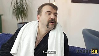 Daddy4k. two russian sluts fucked their friend\u2019s dad and bj'ed his Big Cock at the same time