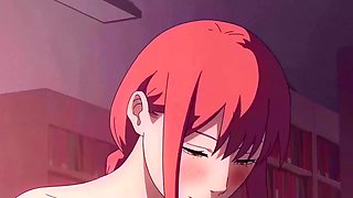 Uncensored Hentai: Beautiful Buxom Redhead Makima (Chainsaw Man) Fucks Her Colleague In the Office