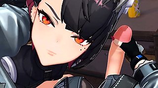 Brunette cums to hentai