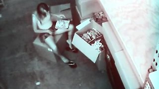 Stock room slut masturbating