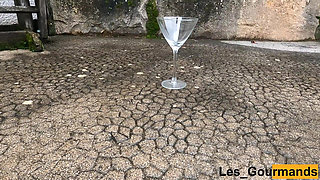 4K - MILF in High Heels and Stockings, with Big Pierced Pussy Lips Pissing in a Flute