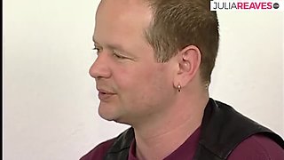 German Blonde Hottie Sucks Giant Dildo Then Rides It Hard On Bed