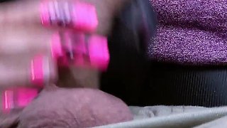 Dirty Bitch Pick up by Old Guy and Give Him a Nyon Handjob to Thanks Him in Car While Driving