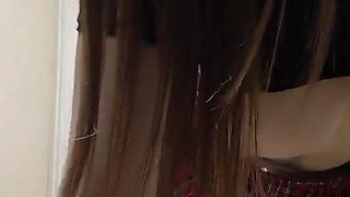 Japanese Girl in Mini Skirt Cleaning Girls Only Apartment While Fixing Big Tits Spilled Out of T-shirt and Thong Panties Wedgie