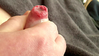 Small phimosis dick squirts off - with slow motion