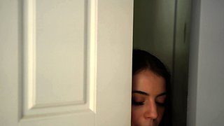 Tiny stepsis teen catches pervert stepbro with her panties