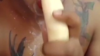 Hot Asian Girl Shower In Bathroom And Sucing Banana