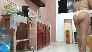 Stepmommy Bbw In The Kitchen Shows Tits And Thong