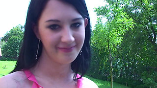 Cute Teen Lolly Flashing Her Small Tits and Pussy Outdoors