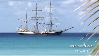 Sandra Iron Pose And Pee On Dominican Beach