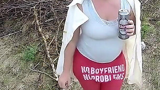 Pissing on a Muscles of Ants Huge Volume and Changing Her Wet Clothes Outdoor