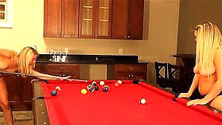 Naughty lesbos playing naked on pool table