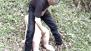 Busty redhead dominated and fucked hard outdoor from her punisher