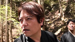 Bondage and submission threesome for busty Asian slave