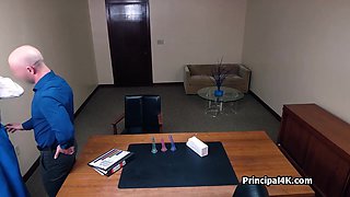 Fucking soccer mom in black stockings on the big office desk