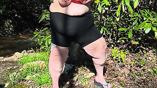 Dry Humping in the Woods Pissing a Creek Look at Her Saggy Tits and Buttcherks