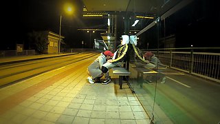 Really Risky Sex at a Bus Stop with a Young Stepsis That Ends with an Orgasm and a Cumshot