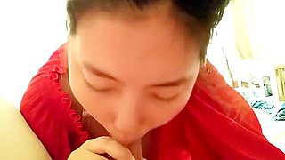 Big chest chinese girlfriend Jihua gives an artfully blowjob and riding cock POV