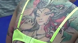 Two Wild Sluts with Tattooes Tickling and Wresteling