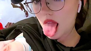 Busty curly brunette with big boobs fucks on couch
