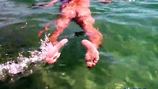 Naked Swimming MILF at the Beach