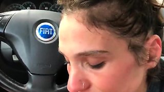 Blowjob in a Car with a Messy Ending