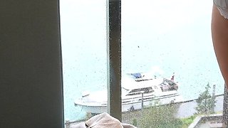 Chubby Business Woman in High Heels and Satin and Silk Fucked in Front of the Hotel Window by the Boss - Business-bitch