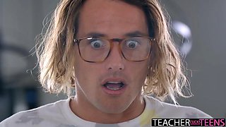 Naughty Teacher Kit Mercer Rides Nerdy Student Gets Messy Cum Covered Tits