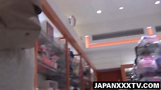 Two lovely Japanese babes flash white undergarments