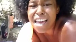 BLACK BBW TAKES 8 IN INFLATABLE SEX DOLL IN THE WOODS