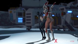 Red-Hot fucky-fucky on th exoplanet! An alien gets poked by a spacewoman in spacesuit with strap-on