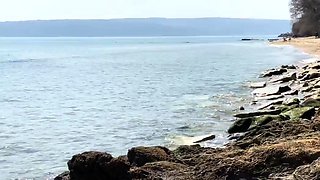 Public Beach Sex in April, Cumshot on Big Tits