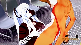 Furry hentai featuring zebra and fox in a wild yiff scene